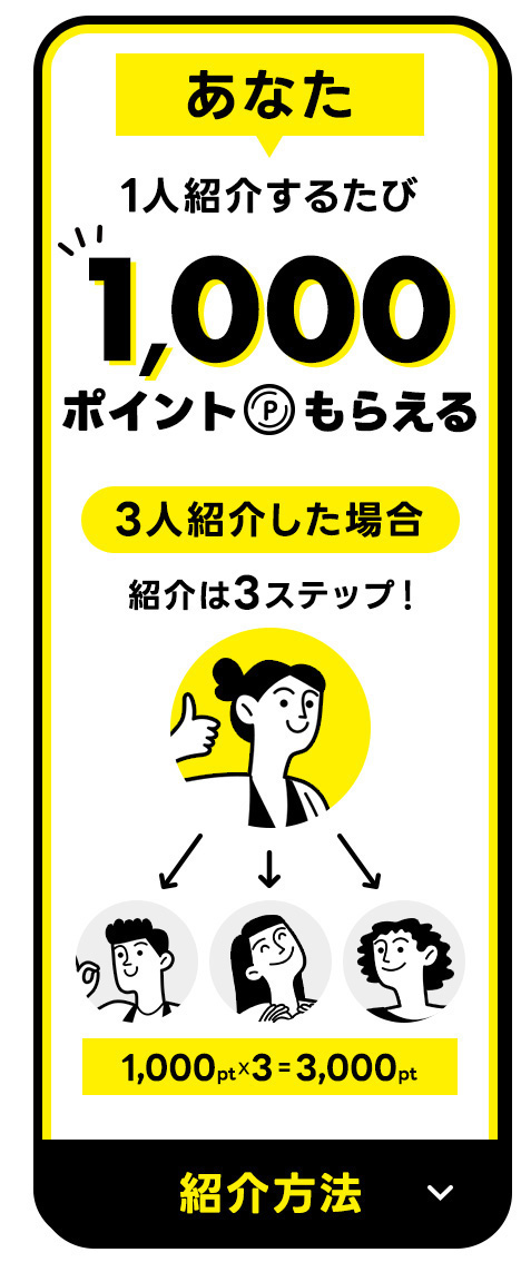 1人紹介するたび1,000ptもらえる